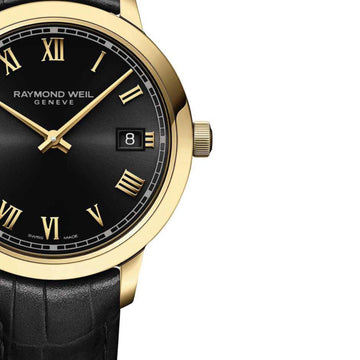 Ρολόι Raymond Weil Toccata 5385-PC-00208 με μαύρο κροκό δερμάτινο λουράκι και μαύρο καντράν διαμέτρου 34mm.